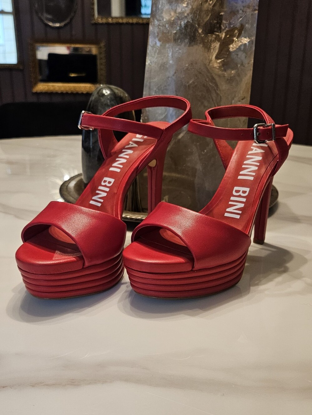 Gianni Bini Red Platform Ankle-Strap Heels
